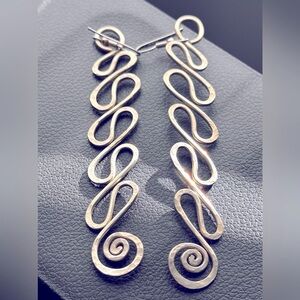 🥈 Handcrafted Silver Metal 3.5 inch Earrings Made with Love from local Artist.